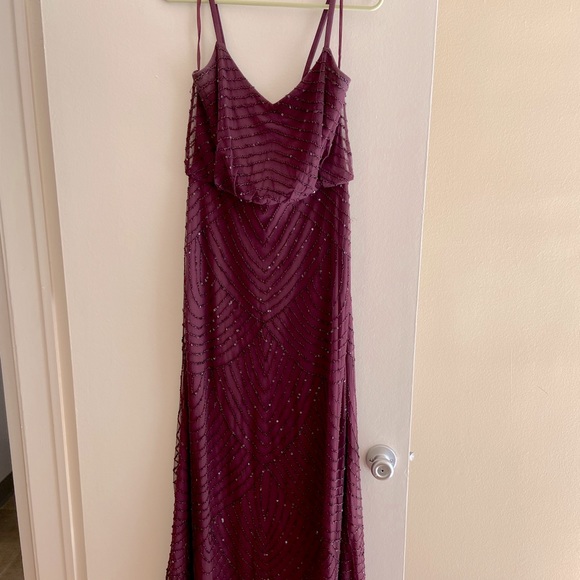 Adrianna Papell Art Deco beaded blouson gown in cassis - Picture 3 of 12